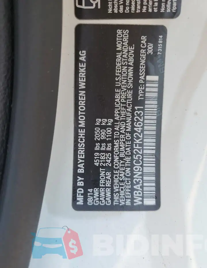 WBA3N9C52FK246231 Photo# 12