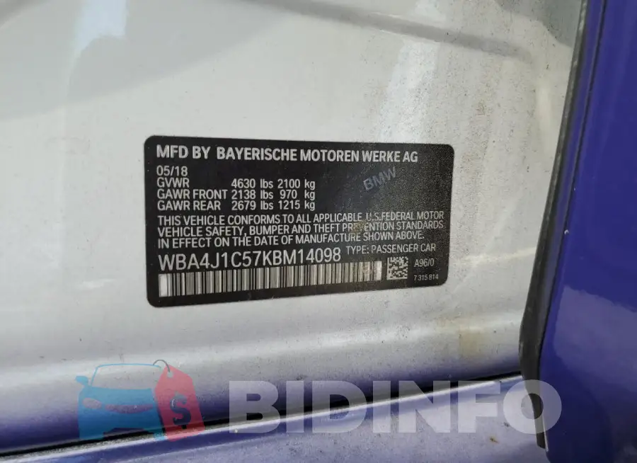 WBA4J1C57KBM14098 Photo# 12