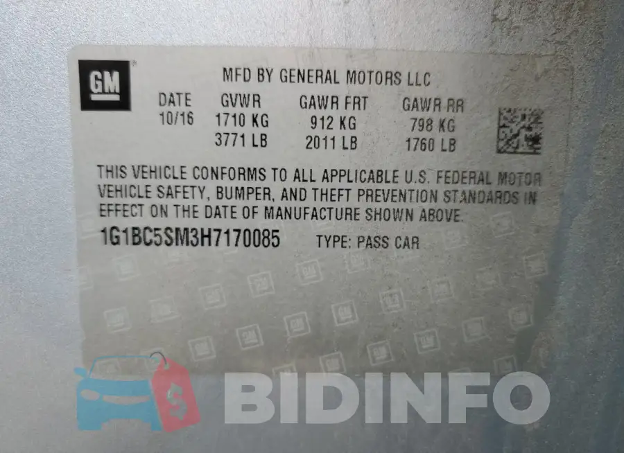 1G1BC5SM3H7170085 Photo# 12