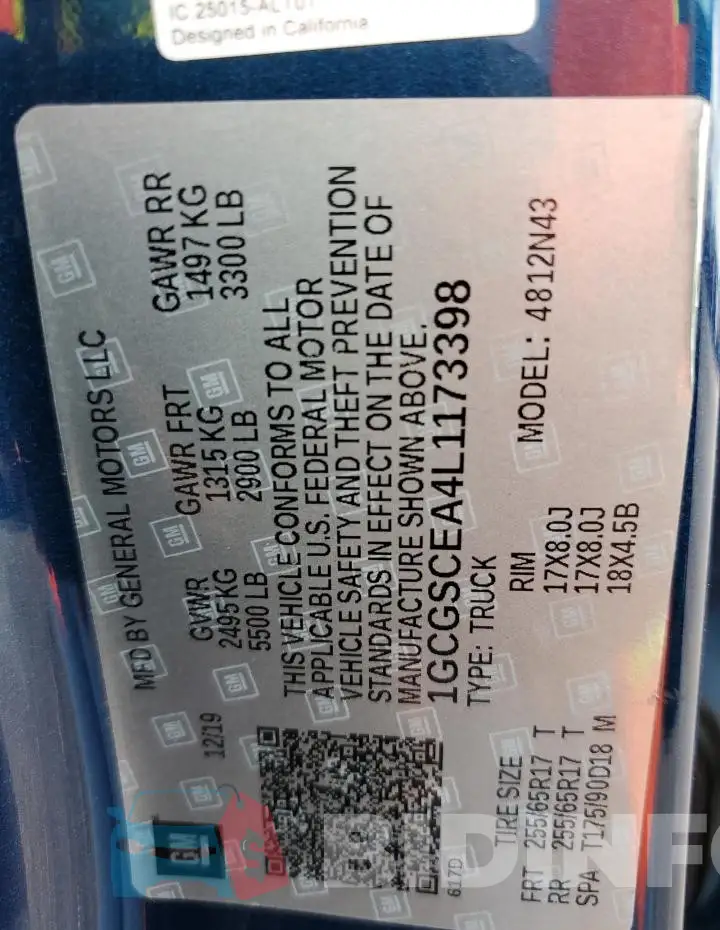 1GCGSCEA4L1173398 Photo# 12
