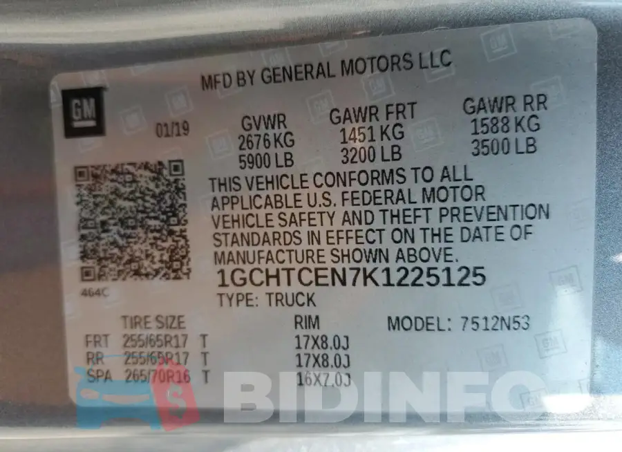 1GCHTCEN7K1225125 Photo# 13