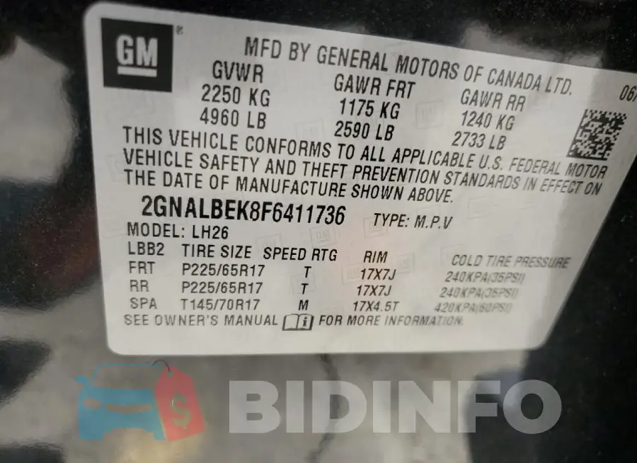 2GNALBEK8F6411736 Photo# 13