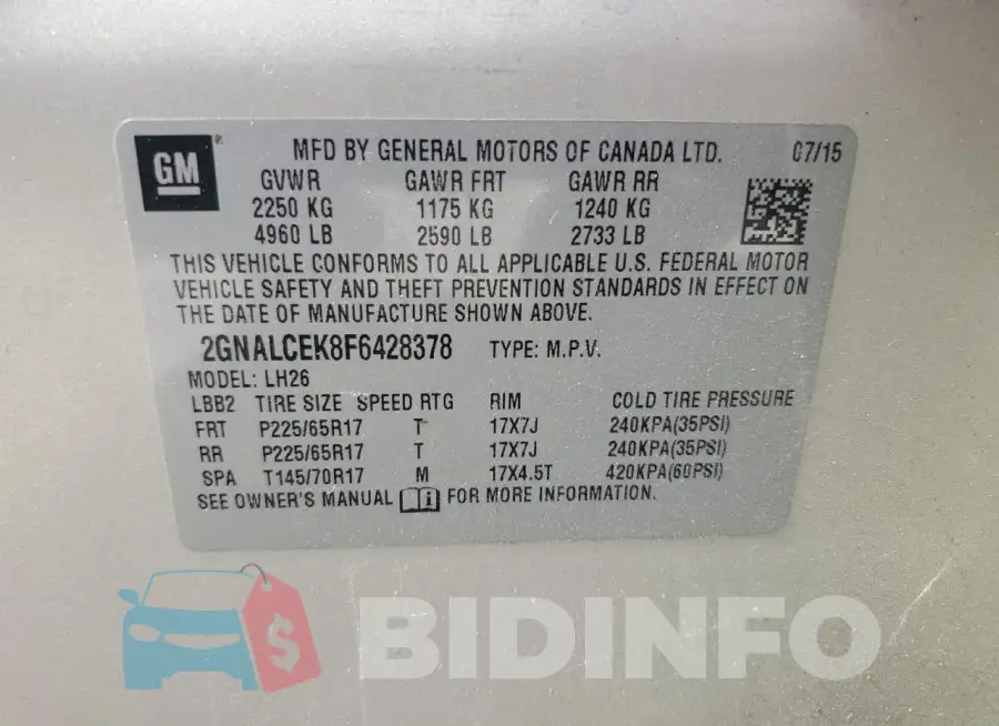2GNALCEK8F6428378 Photo# 14
