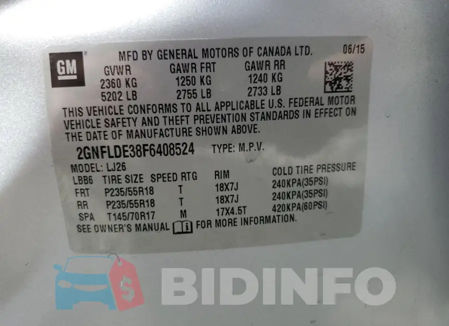 2GNFLDE38F6408524 Photo# 13