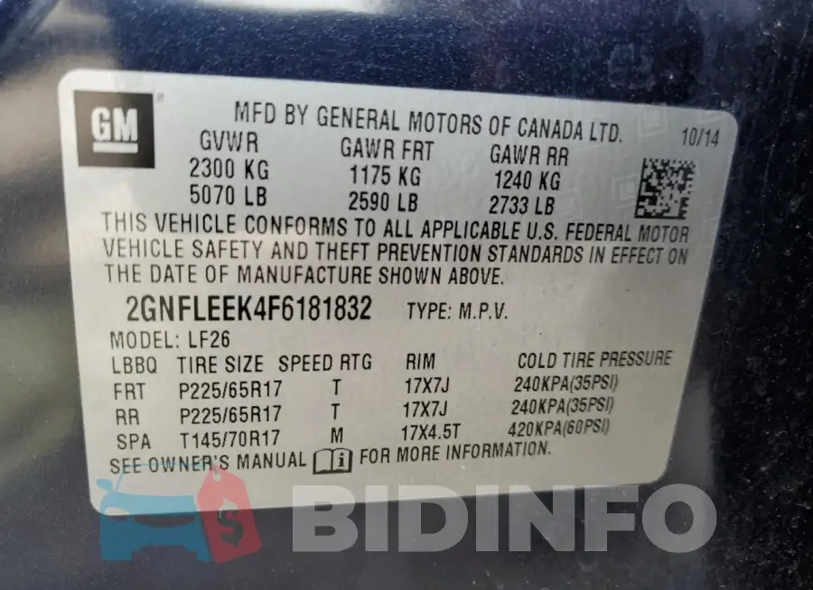 2GNFLEEK4F6181832 Photo# 13