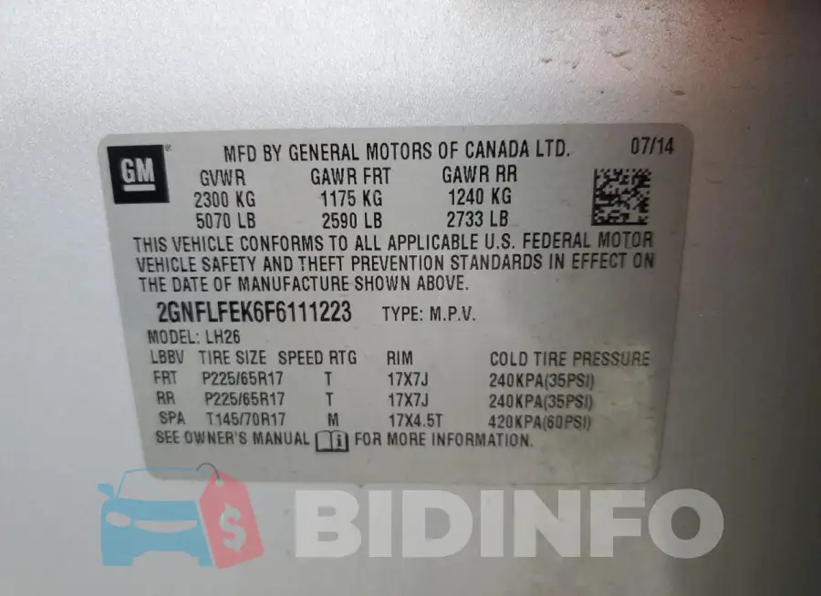 2GNFLFEK6F6111223 Photo# 13