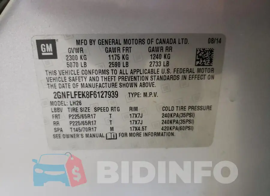 2GNFLFEK8F6127939 Photo# 13