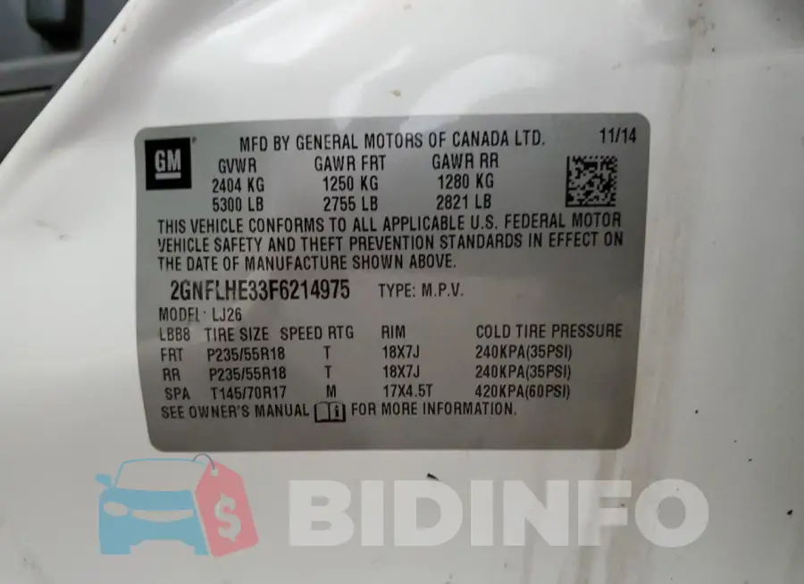 2GNFLHE33F6214975 Photo# 13