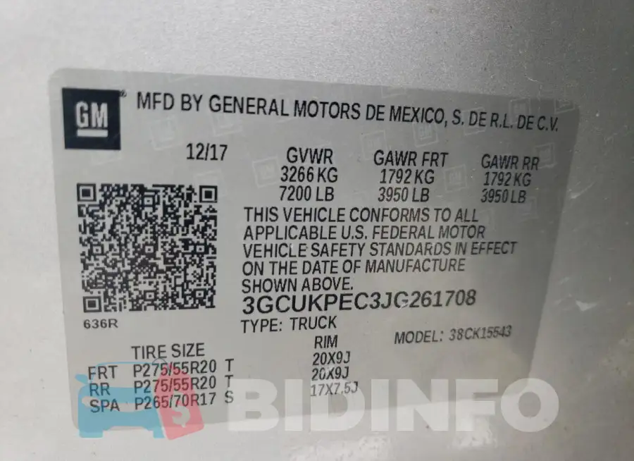 3GCUKPEC3JG261708 Photo# 12