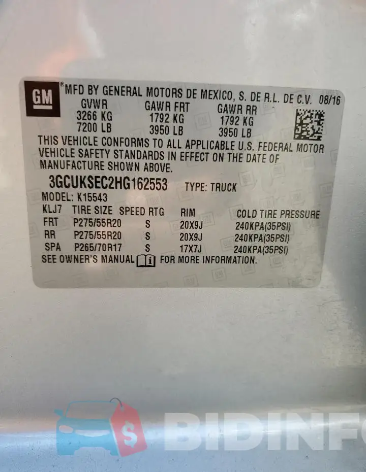 3GCUKSEC2HG162553 Photo# 12