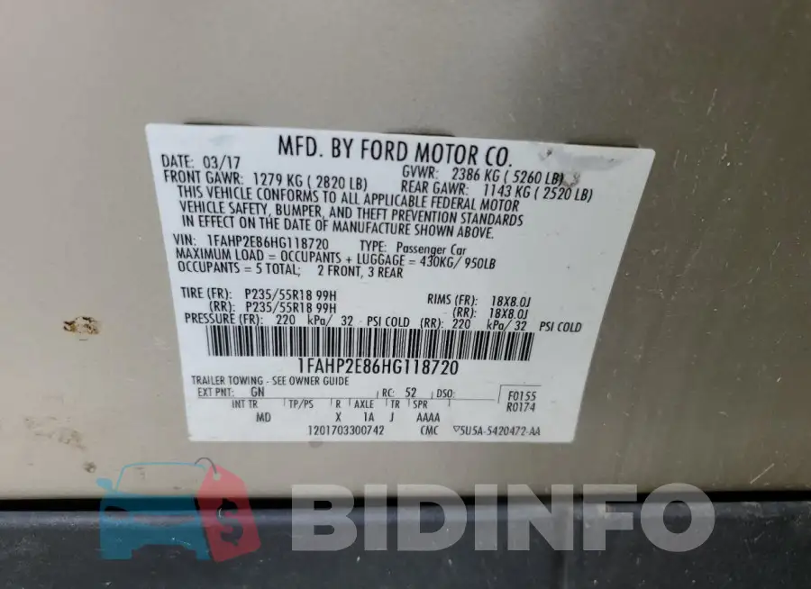 1FAHP2E86HG118720 Photo# 12