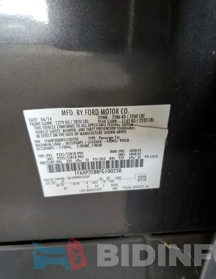 1FAHP2E88FG100250 Photo# 12