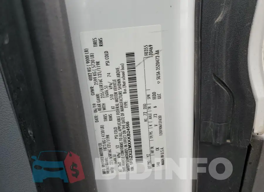 1FBZX2ZMXKKB24566 Photo# 13