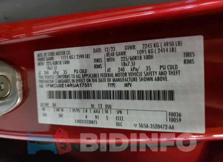 1FMCU0E14RUA17551 Photo# 14