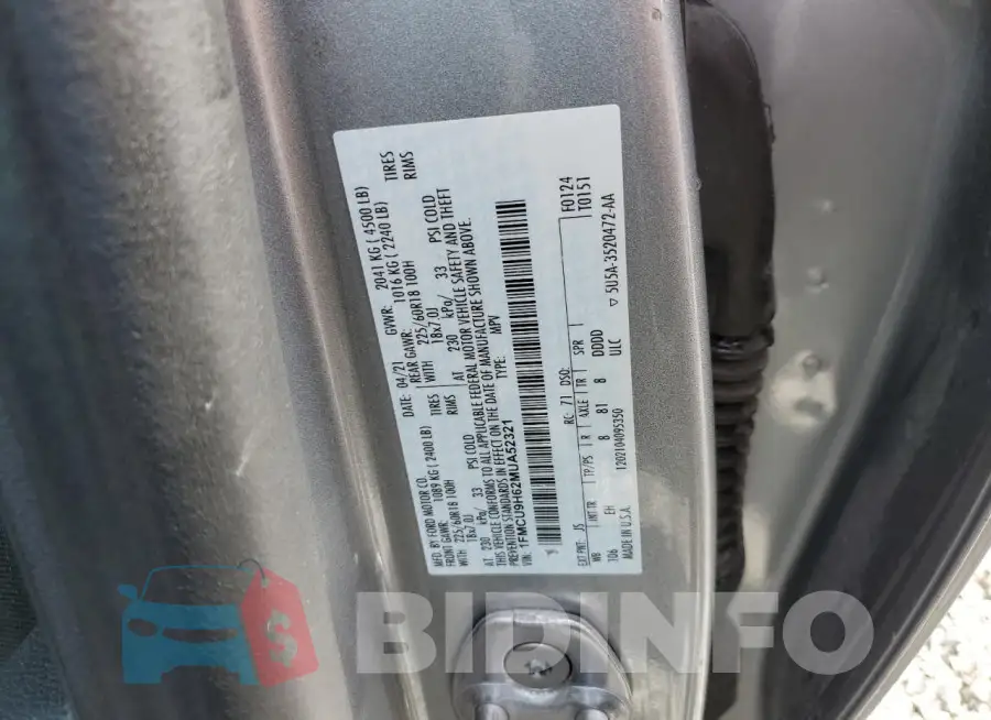 1FMCU9H62MUA52321 Photo# 13