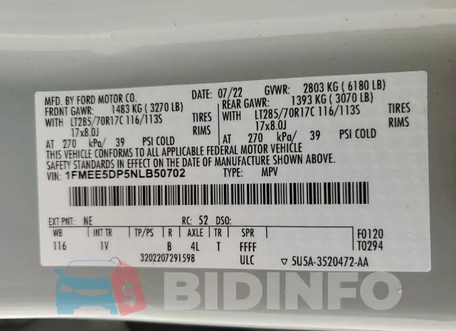 1FMEE5DP5NLB50702 Photo# 12