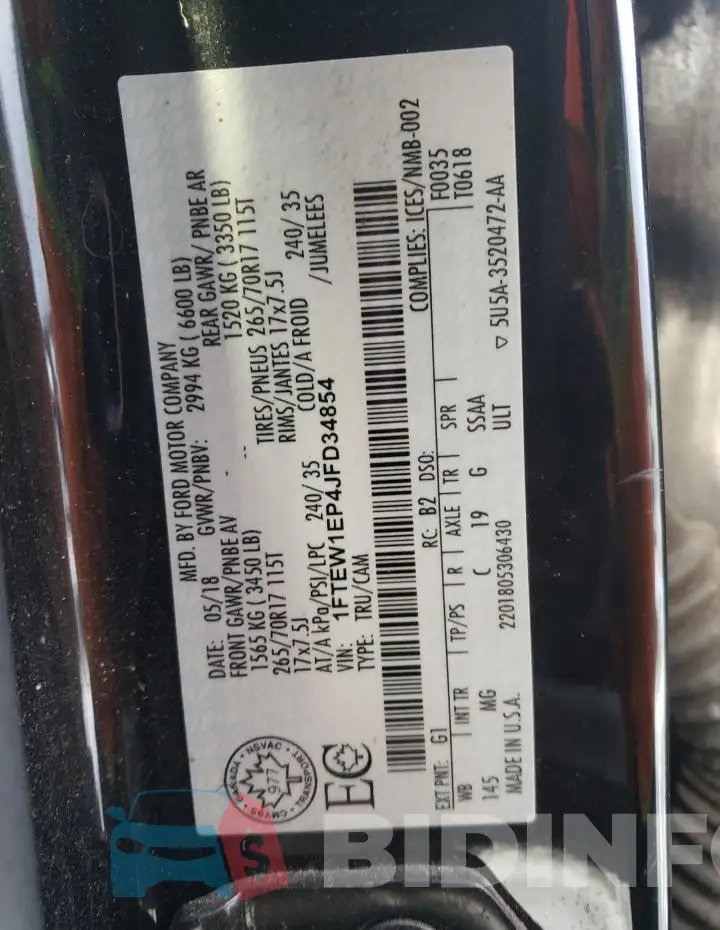 1FTEW1EP4JFD34854 Photo# 12