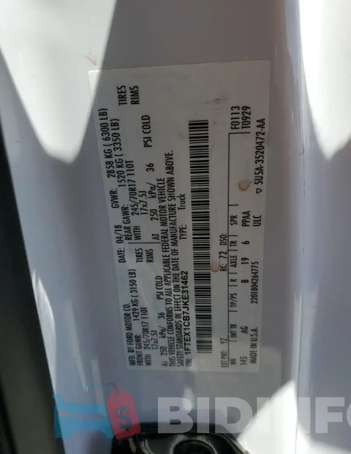 1FTEX1CB7JKE31462 Photo# 12