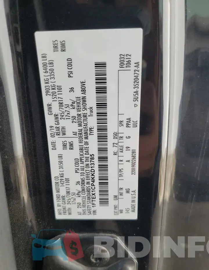 1FTEX1CP4KKD13785 Photo# 13