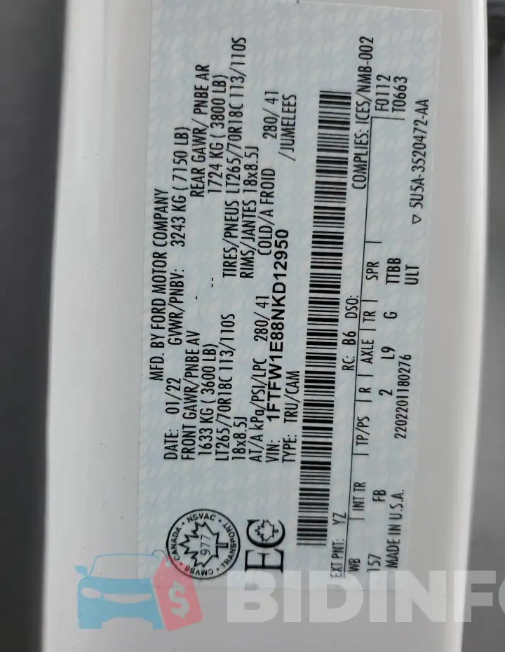 1FTFW1E88NKD12950 Photo# 12