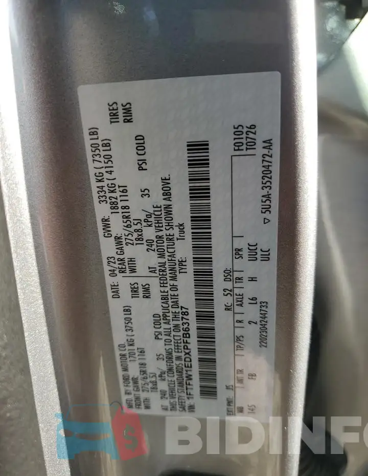 1FTFW1EDXPFB63787 Photo# 12