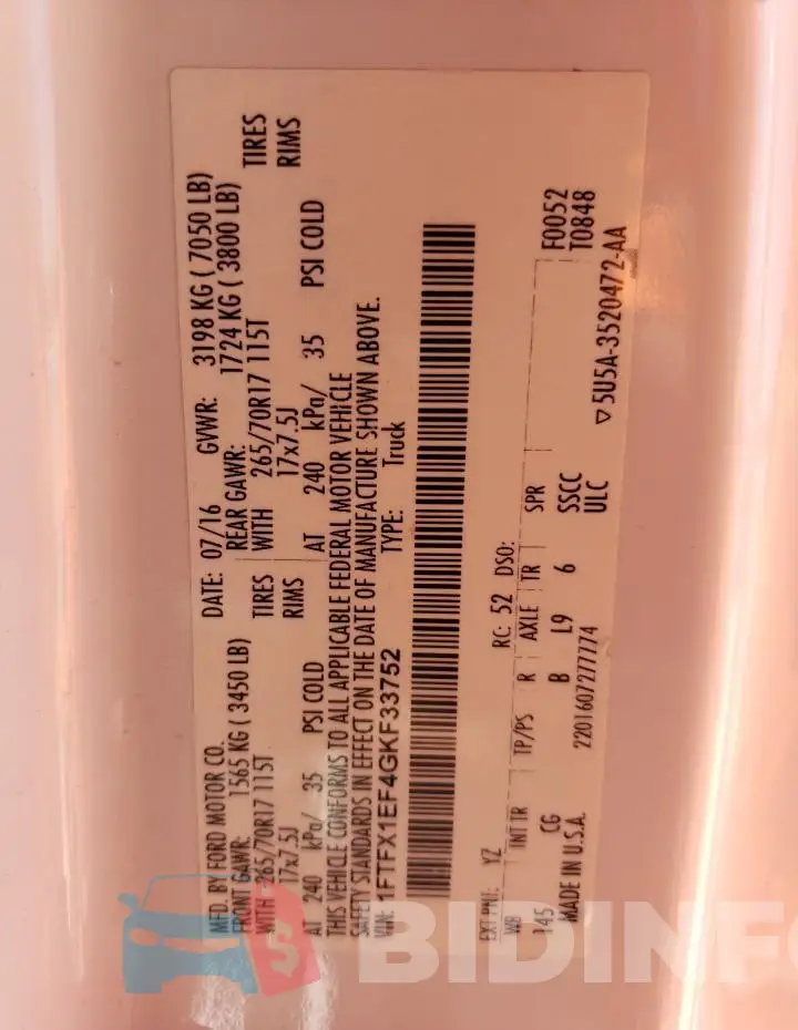 1FTFX1EF4GKF33752 Photo# 12