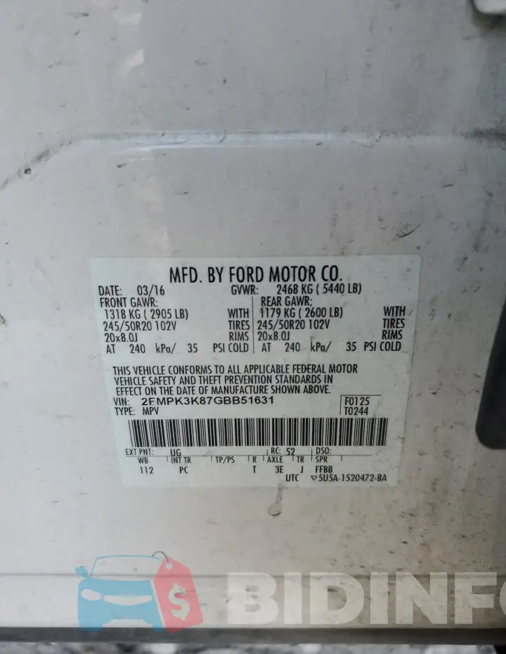 2FMPK3K87GBB51631 Photo# 13