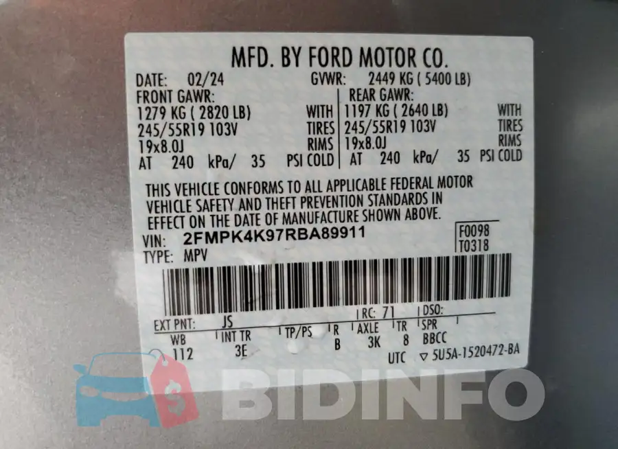 2FMPK4K97RBA89911 Photo# 13