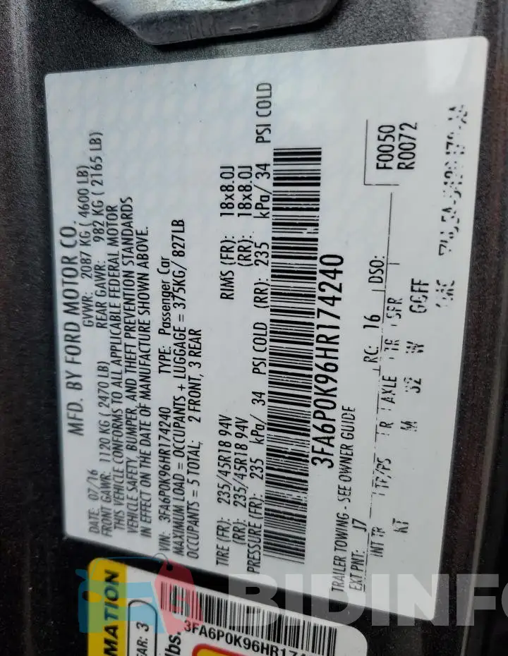 3FA6P0K96HR174240 Photo# 12