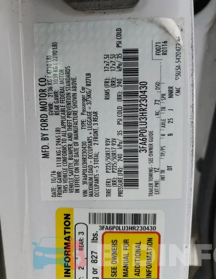3FA6P0LU3HR230430 Photo# 12