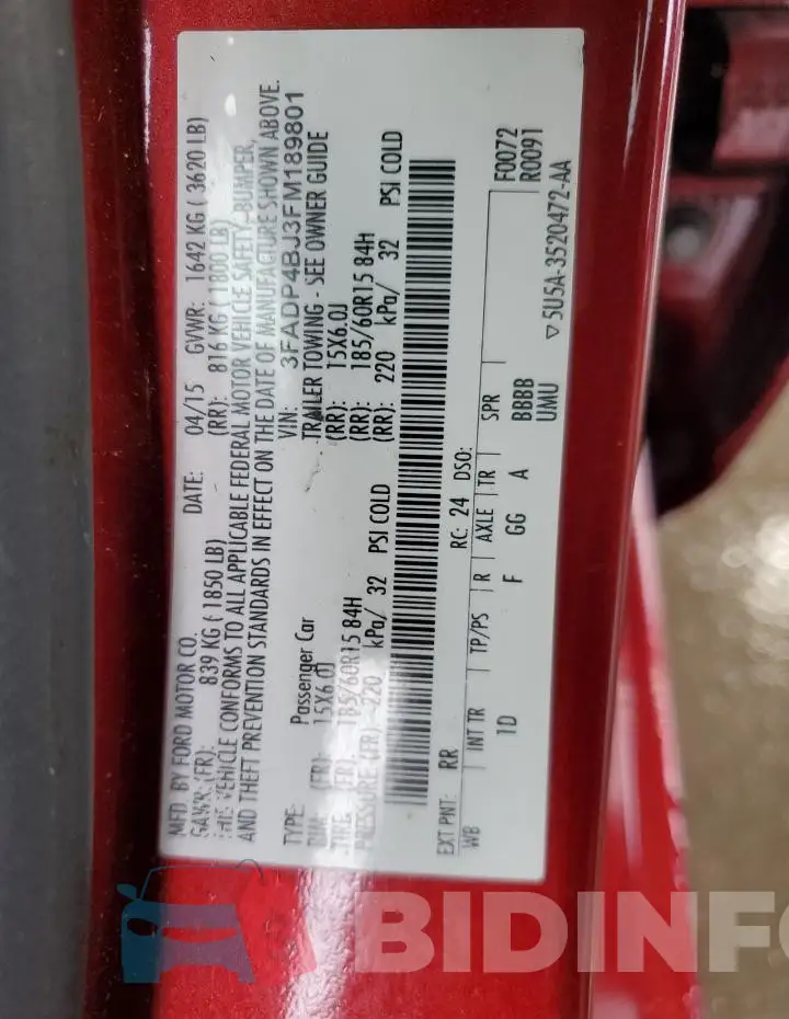 3FADP4BJ3FM189801 Photo# 12
