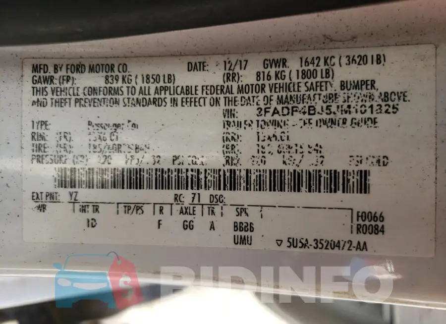 3FADP4BJ5JM101825 Photo# 10