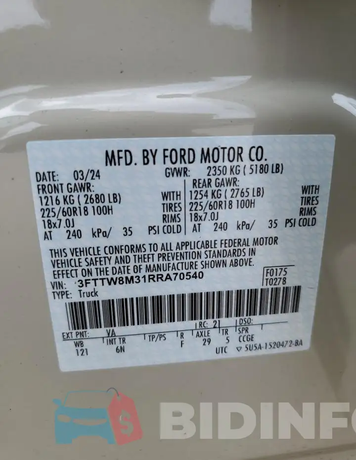 3FTTW8M31RRA70540 Photo# 12