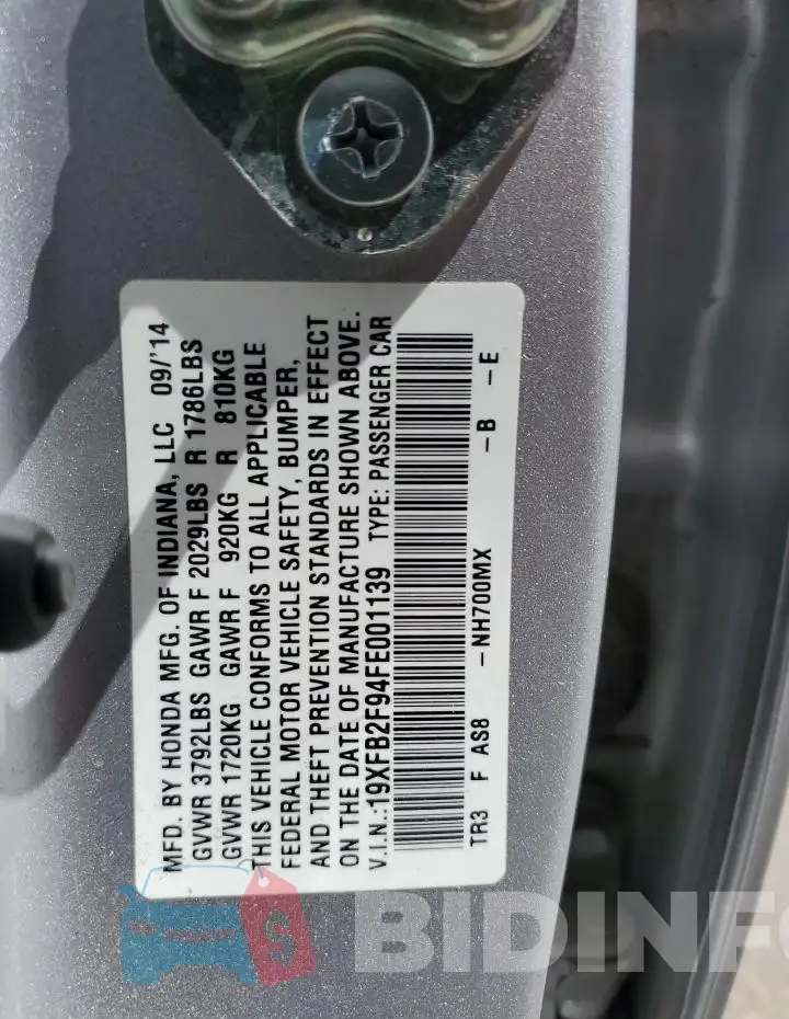 19XFB2F94FE001139 Photo# 12
