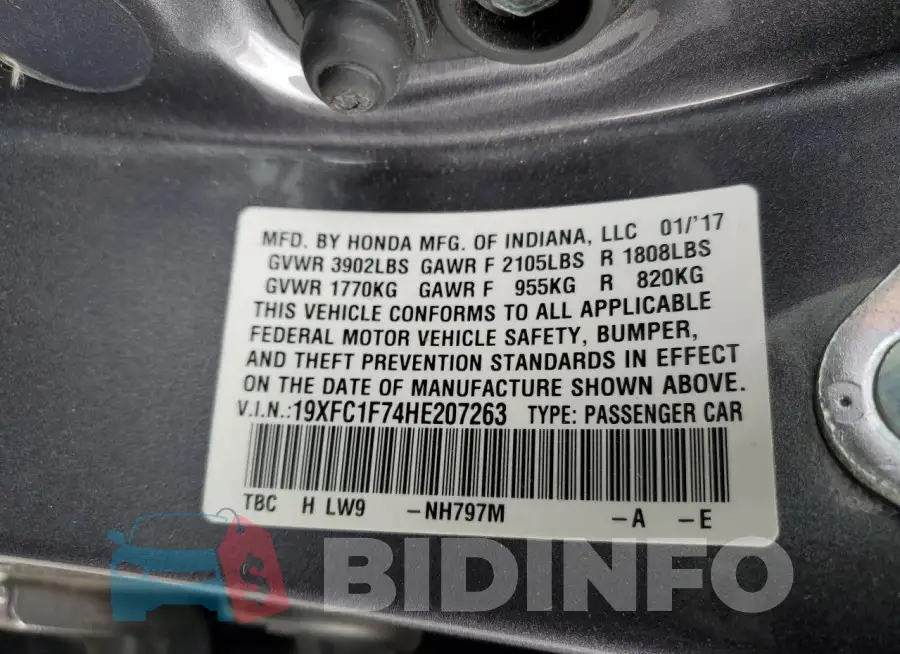 19XFC1F74HE207263 Photo# 12