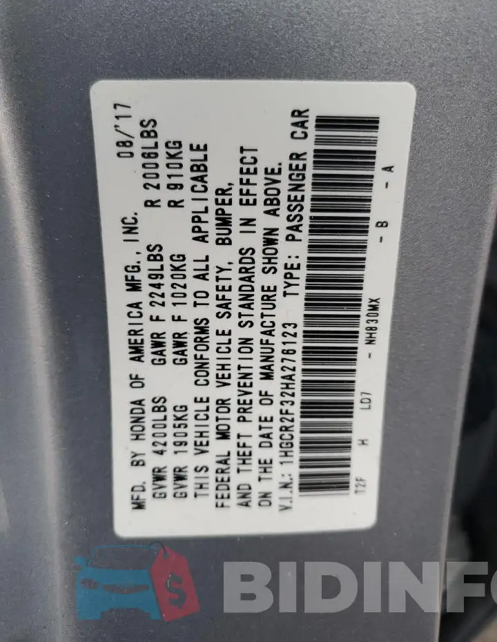 1HGCR2F32HA276123 Photo# 12
