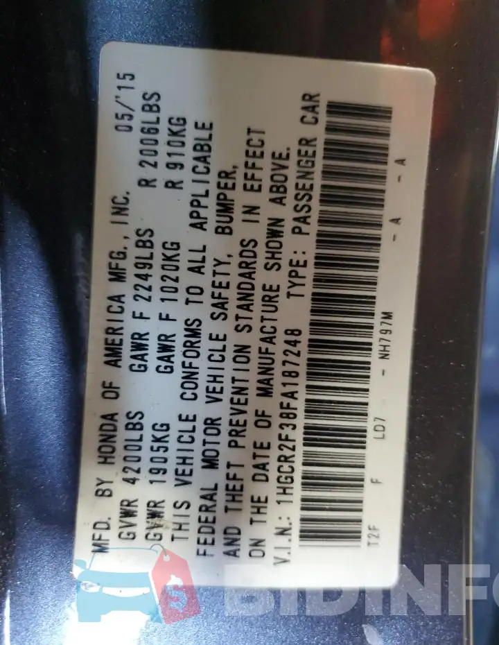 1HGCR2F38FA187248 Photo# 12