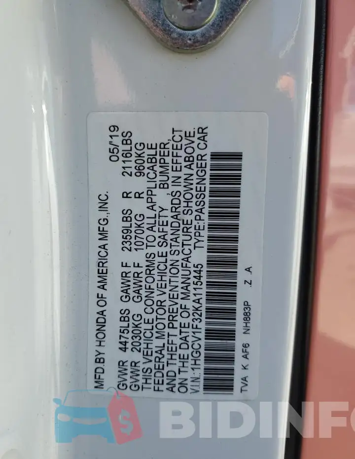 1HGCV1F32KA115445 Photo# 13