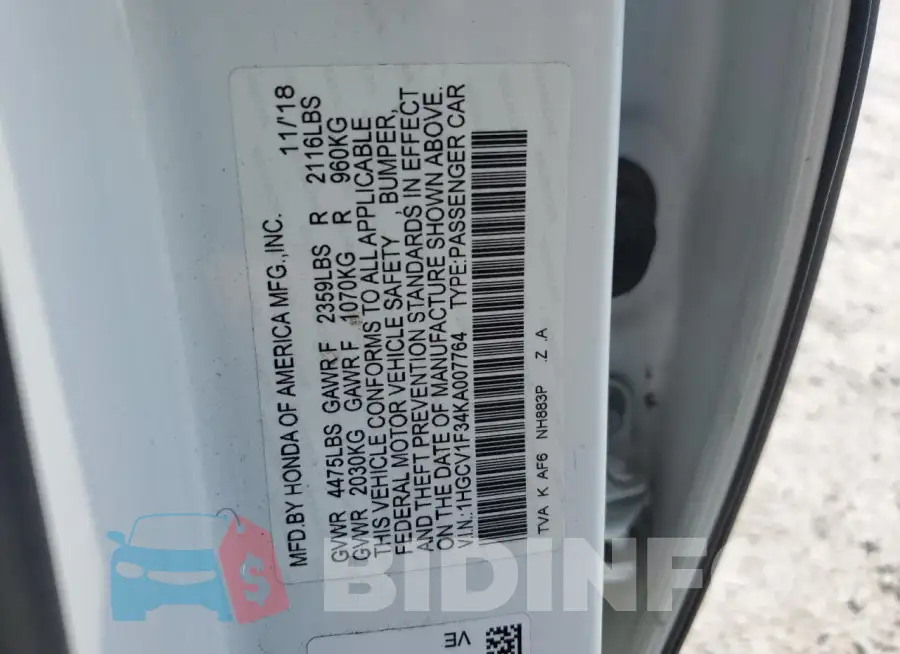 1HGCV1F34KA007764 Photo# 12