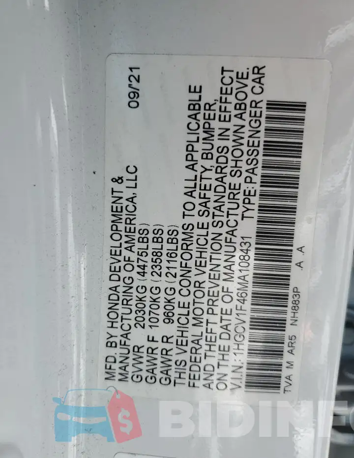 1HGCV1F46MA108431 Photo# 12