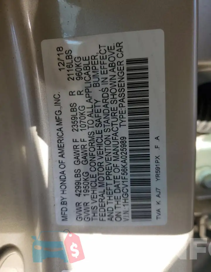 1HGCV1F56KA025989 Photo# 12