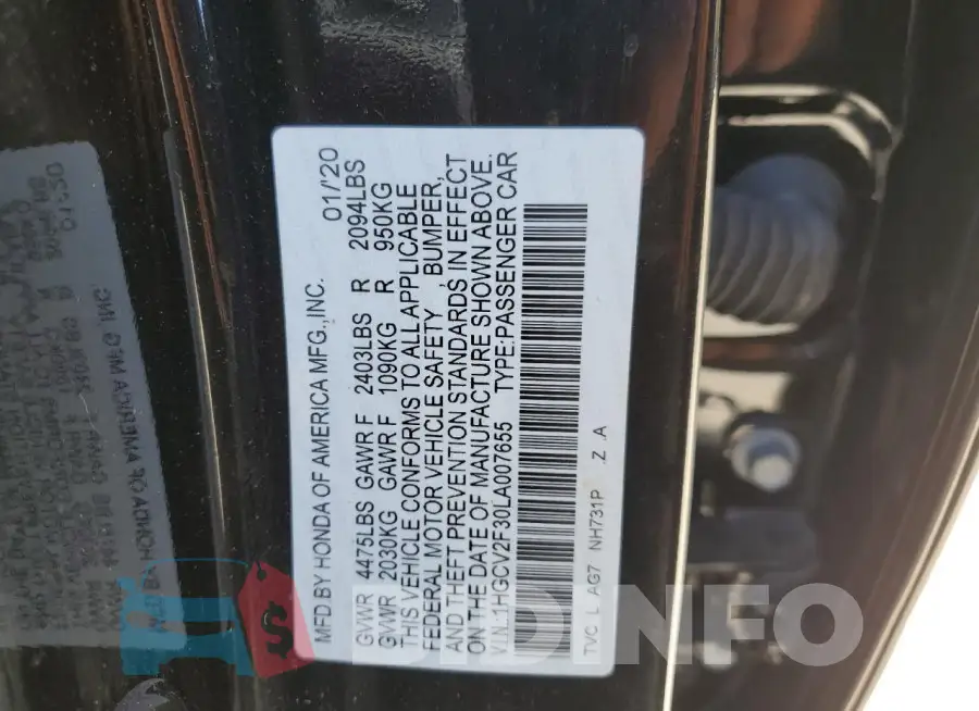 1HGCV2F30LA007655 Photo# 12