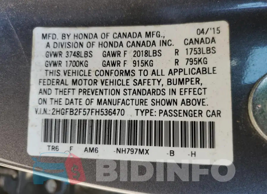 2HGFB2F57FH536470 Photo# 12