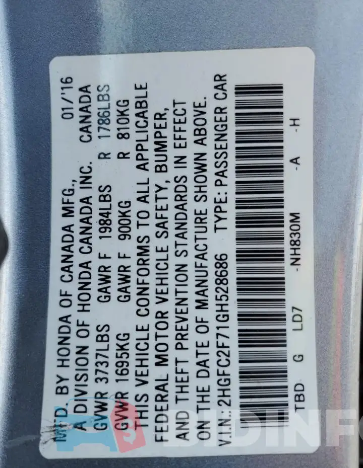 2HGFC2F71GH528686 Photo# 12