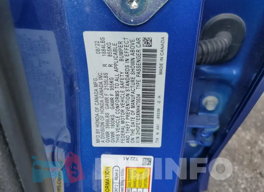 2HGFE1E5XNH475634 Photo# 12