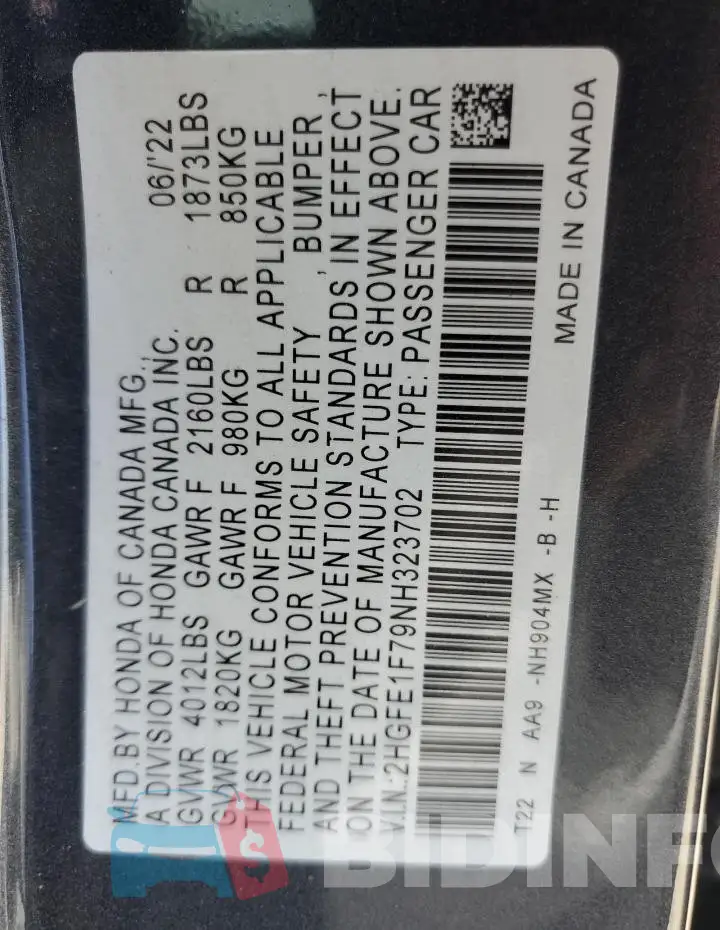 2HGFE1F79NH323702 Photo# 13