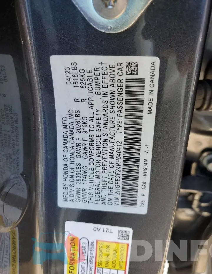 2HGFE2F24PH540412 Photo# 12