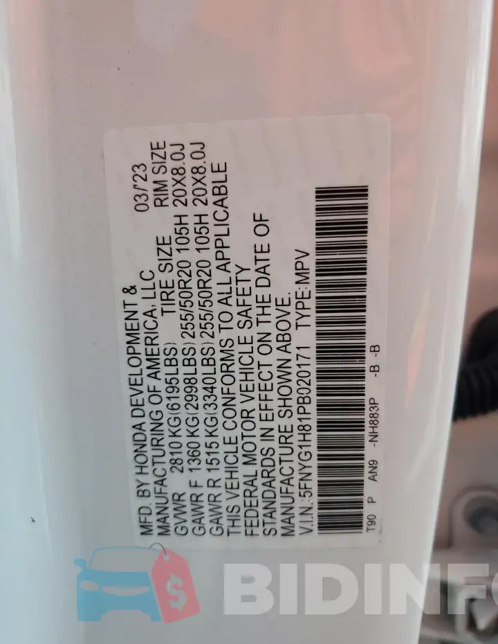 5FNYG1H81PB020171 Photo# 13