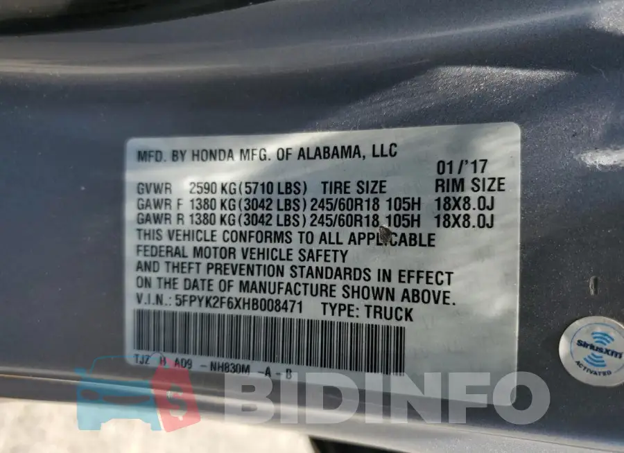 5FPYK2F6XHB008471 Photo# 12