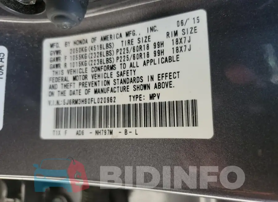 5J6RM3H90FL020962 Photo# 14